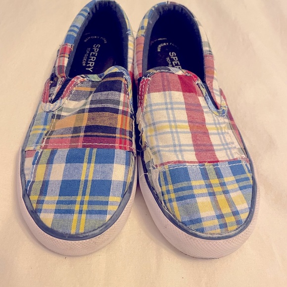 Little Boy Plaid Sperry Slip Ons Size 13M - Picture 2 of 3